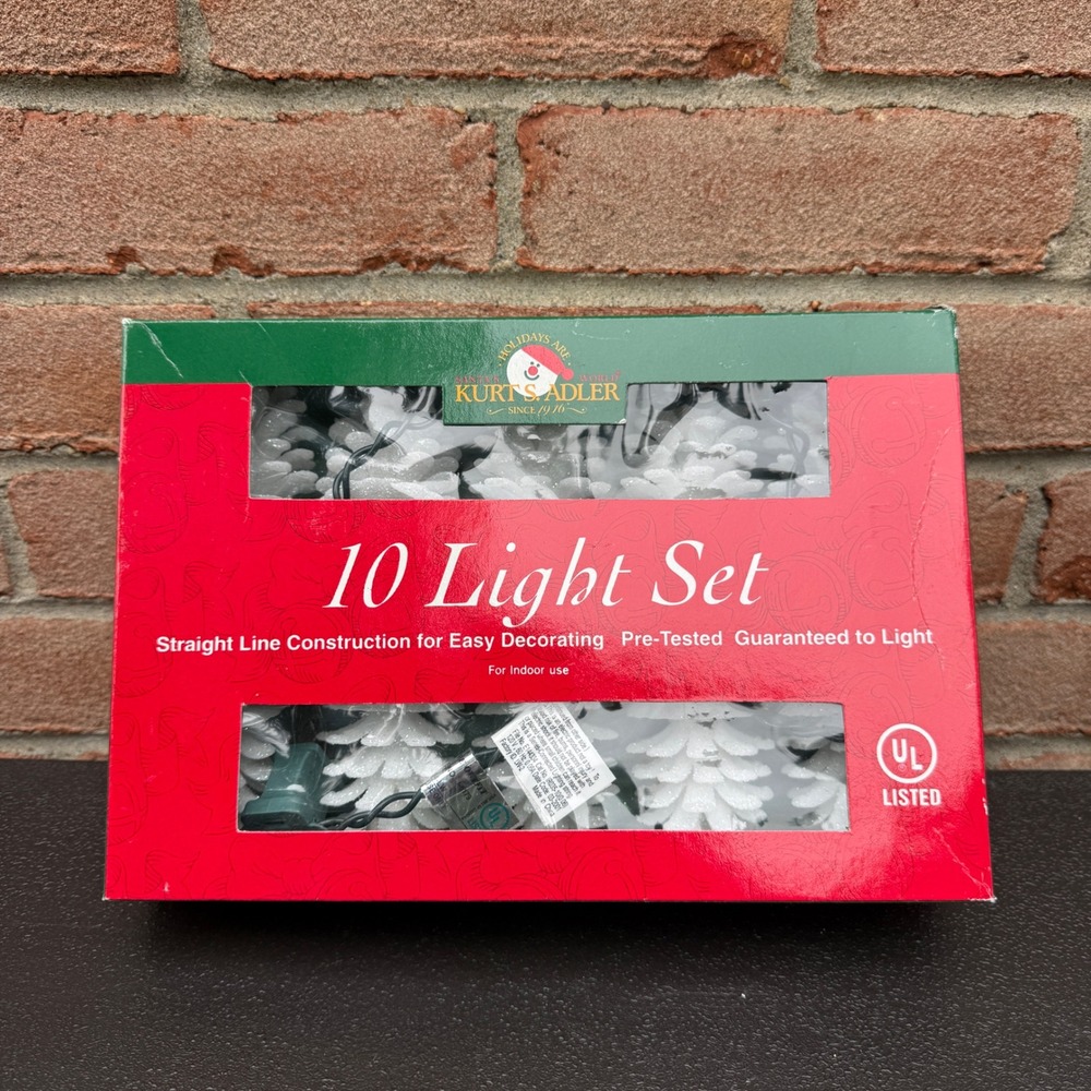 Kurt Adler Vintage 10 Light Set White Glitter Pinecone Christmas String Lights